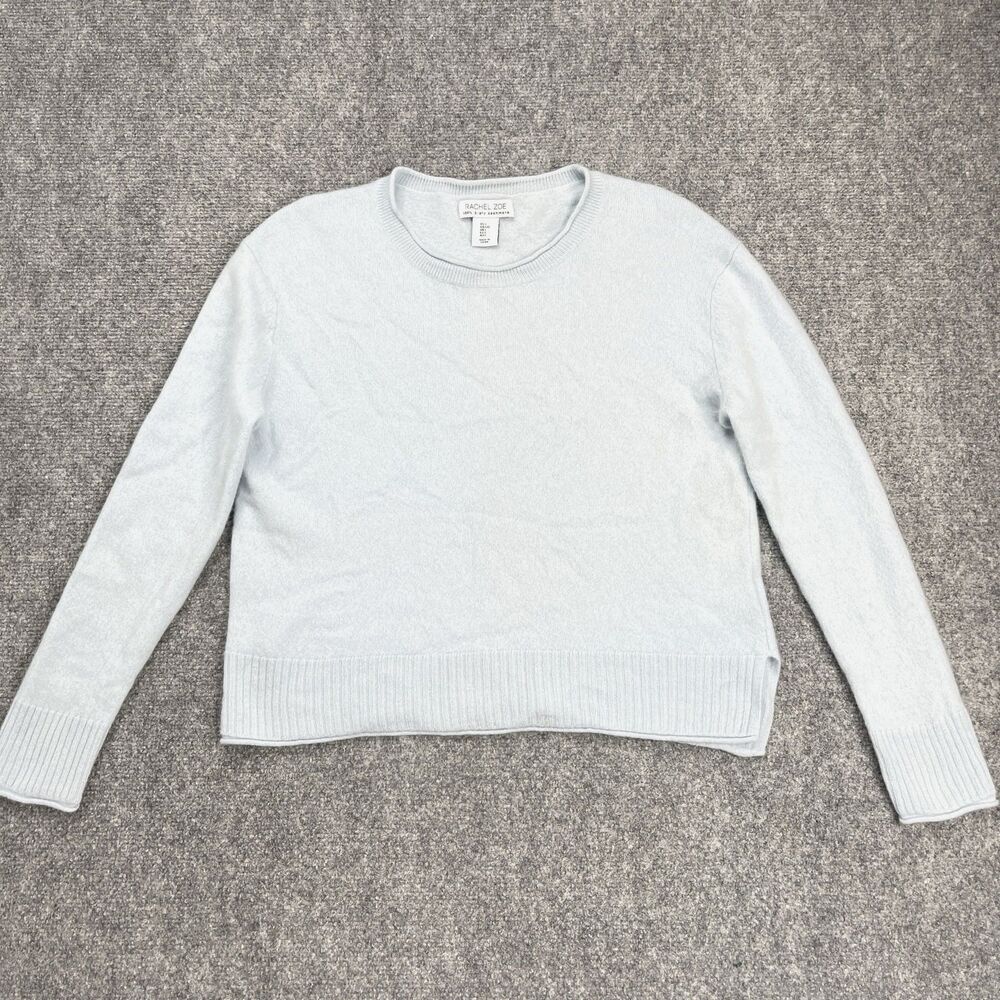 Rachel Zoe 2 Ply Cashmere Sweater Womens Large Light Blue Cropped Crewneck